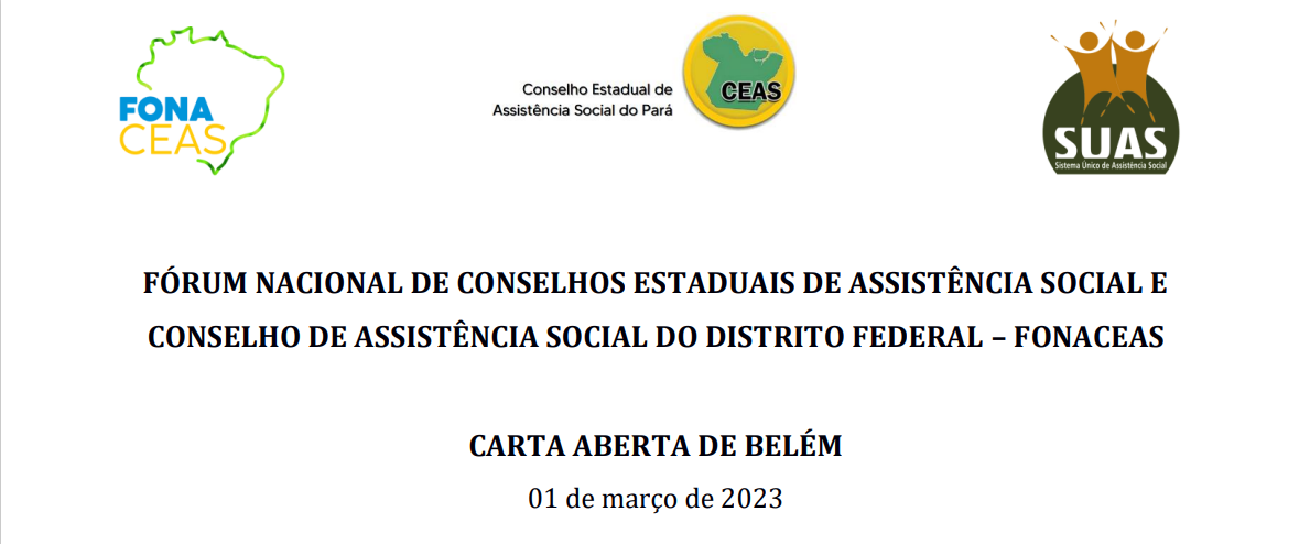 Carta Aberta de Belém 01 de Março de 2023